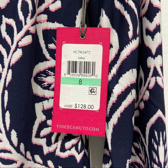 Vince Camuto Patterned Dress Size 8 Blue Navy NWT - Picture 3 of 5